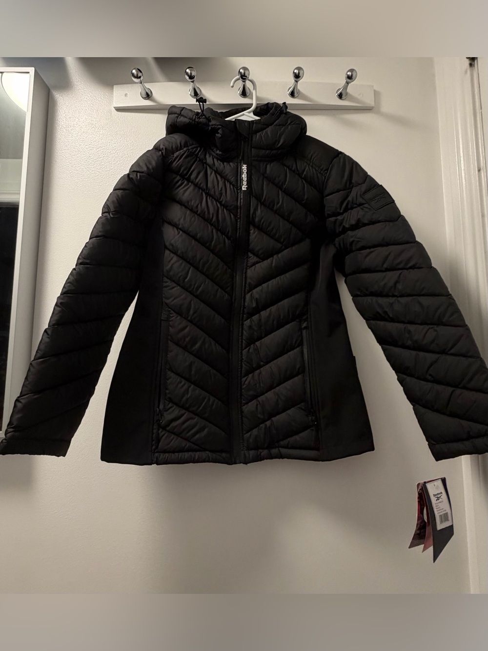 NWT Reebok Glacier Shield Black Hooded Quilted Jacket Size S